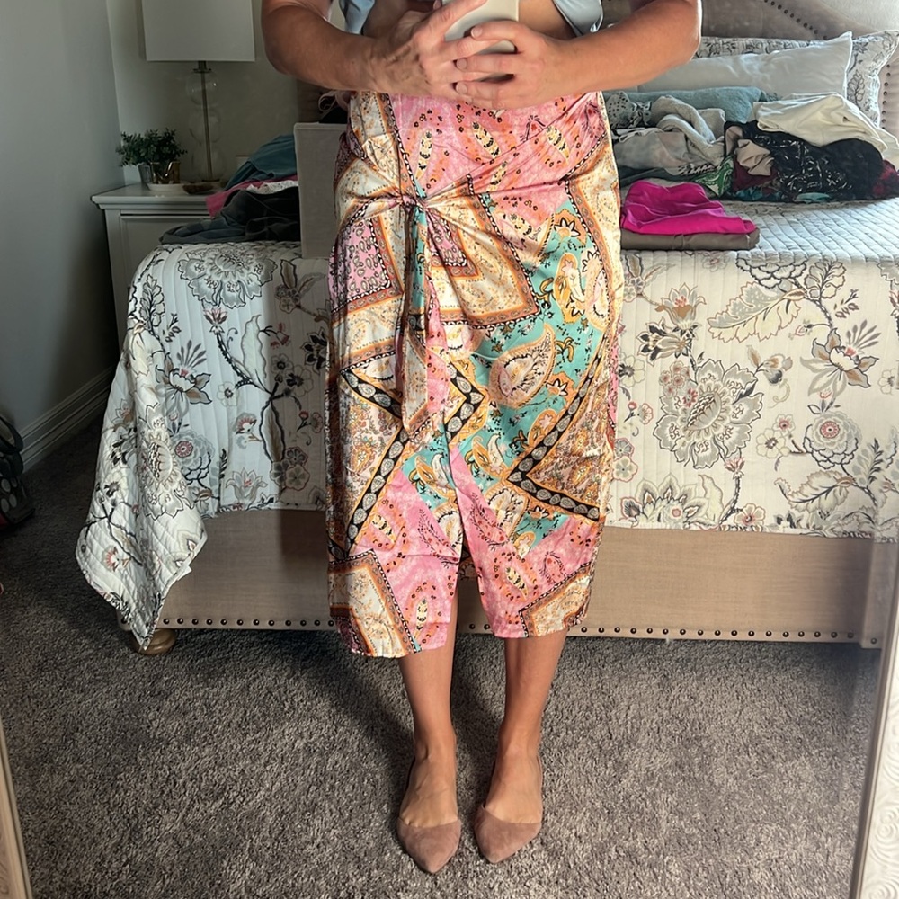 Western paisley bandana print midi skirt